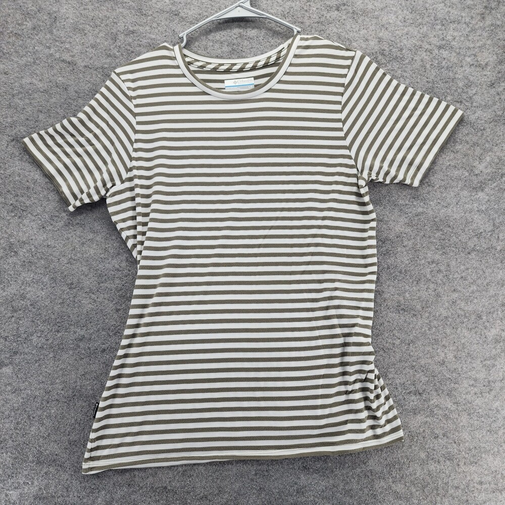 Columbia Shirt Womens Large Short Sleeve Brown Striped